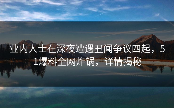 业内人士在深夜遭遇丑闻争议四起，51爆料全网炸锅，详情揭秘